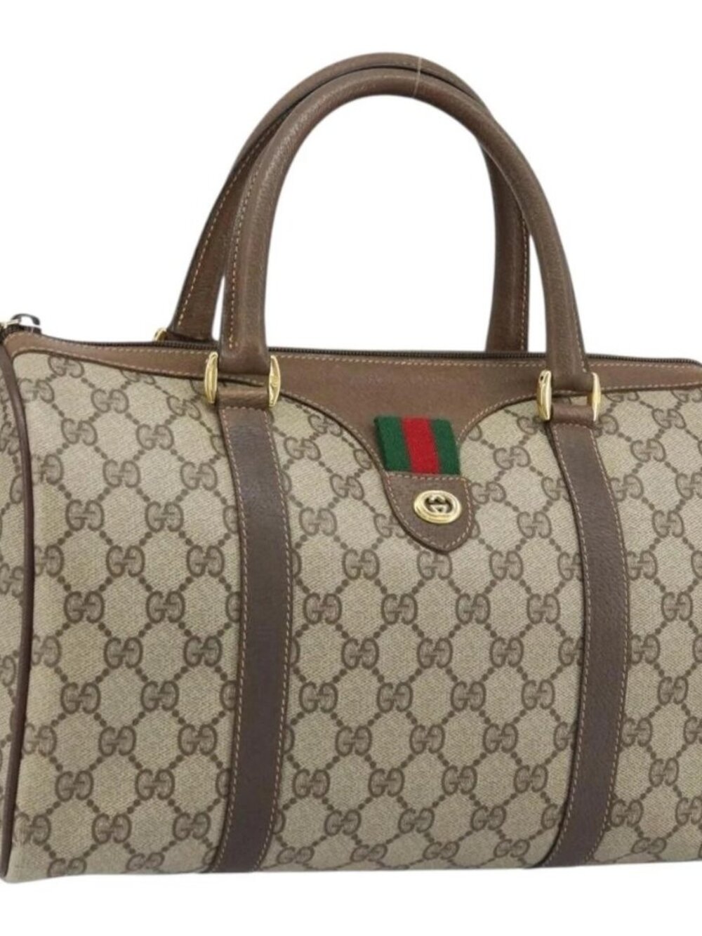 GUCCI GG Supreme Web Sherry Line Boston Bag PVC Beige Gold 40 02 007 Auth ARZ201 - Picture 2 of 16